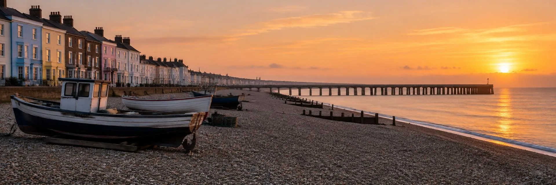 Deal seafront and pier at golden hour