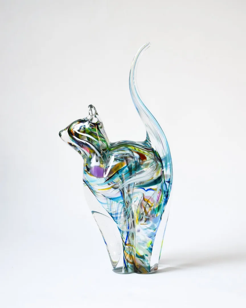 Pastel Watercolour Blown Glass Cat (L)