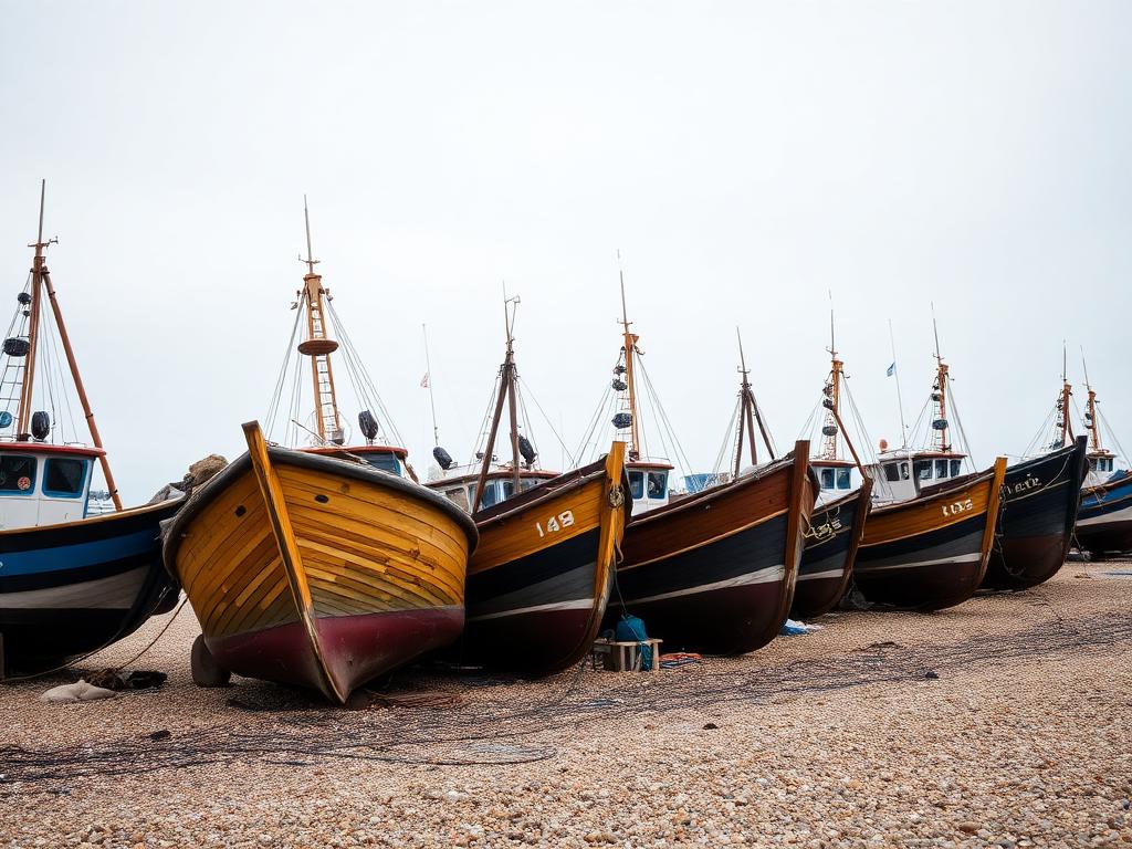 Fishing boats above the tide line